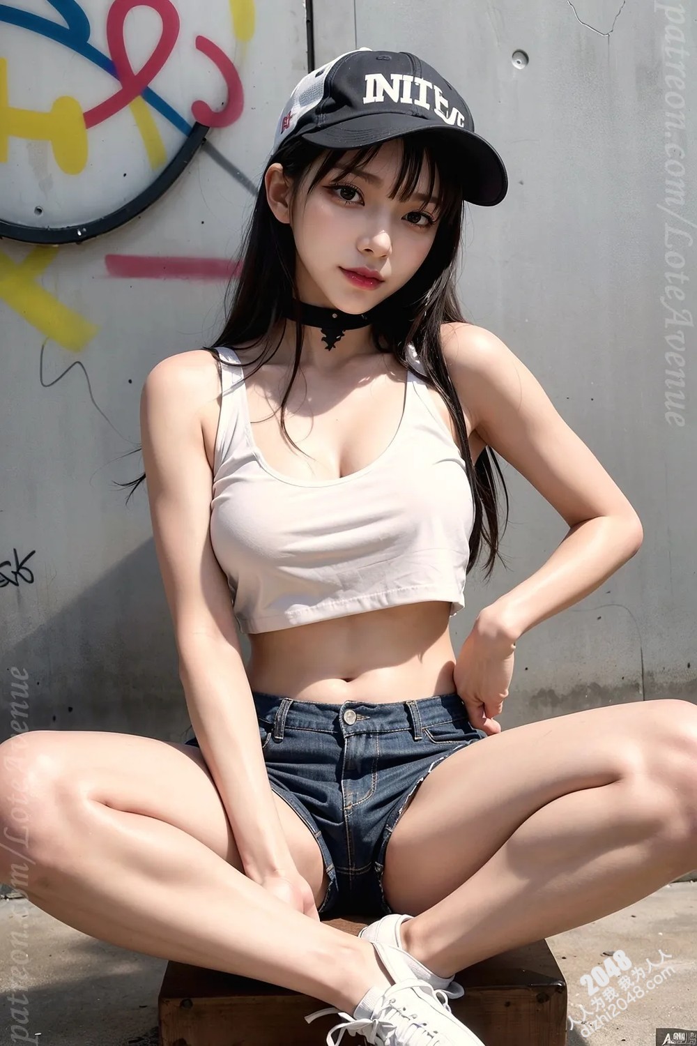 Rurina街头涂鸦性感写真：黑色小背心牛仔热裤，展现傲人曲线与魅惑眼神(15)