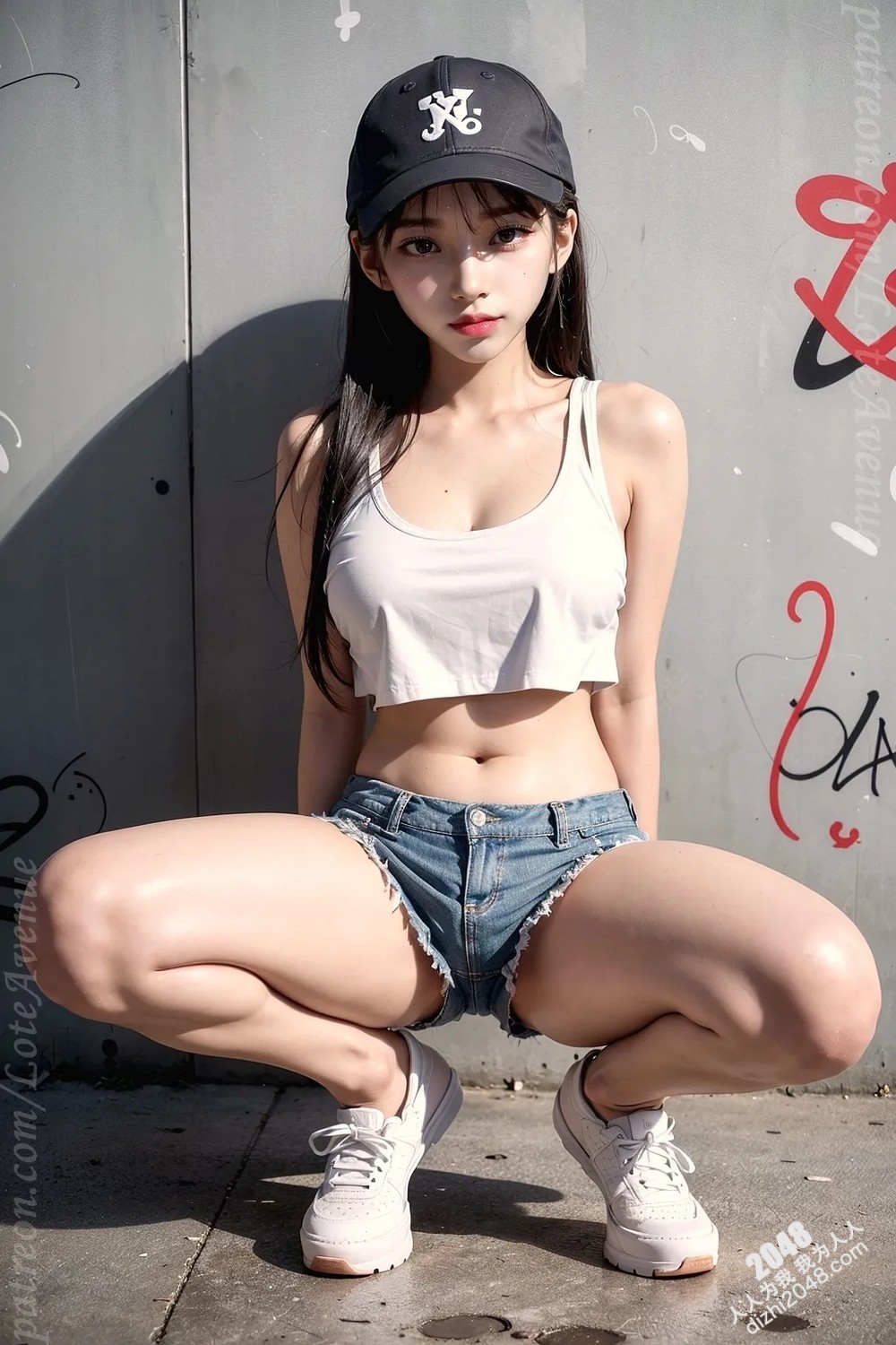 Rurina街头涂鸦性感写真：黑色小背心牛仔热裤，展现傲人曲线与魅惑眼神(22)