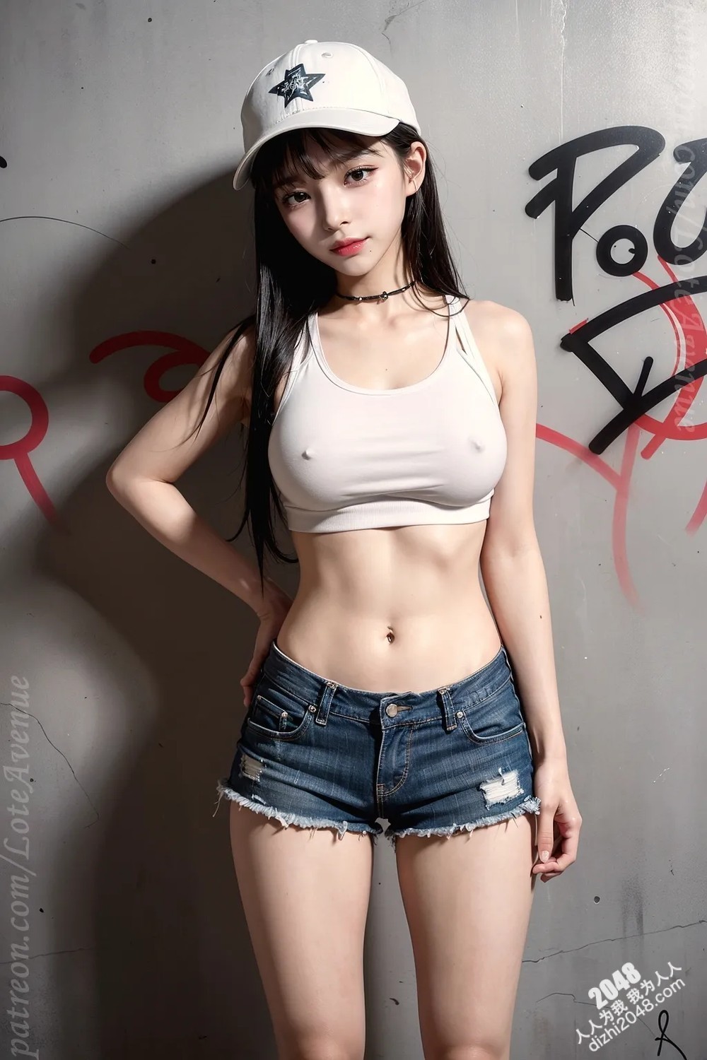 Rurina街头涂鸦性感写真：黑色小背心牛仔热裤，展现傲人曲线与魅惑眼神(23)