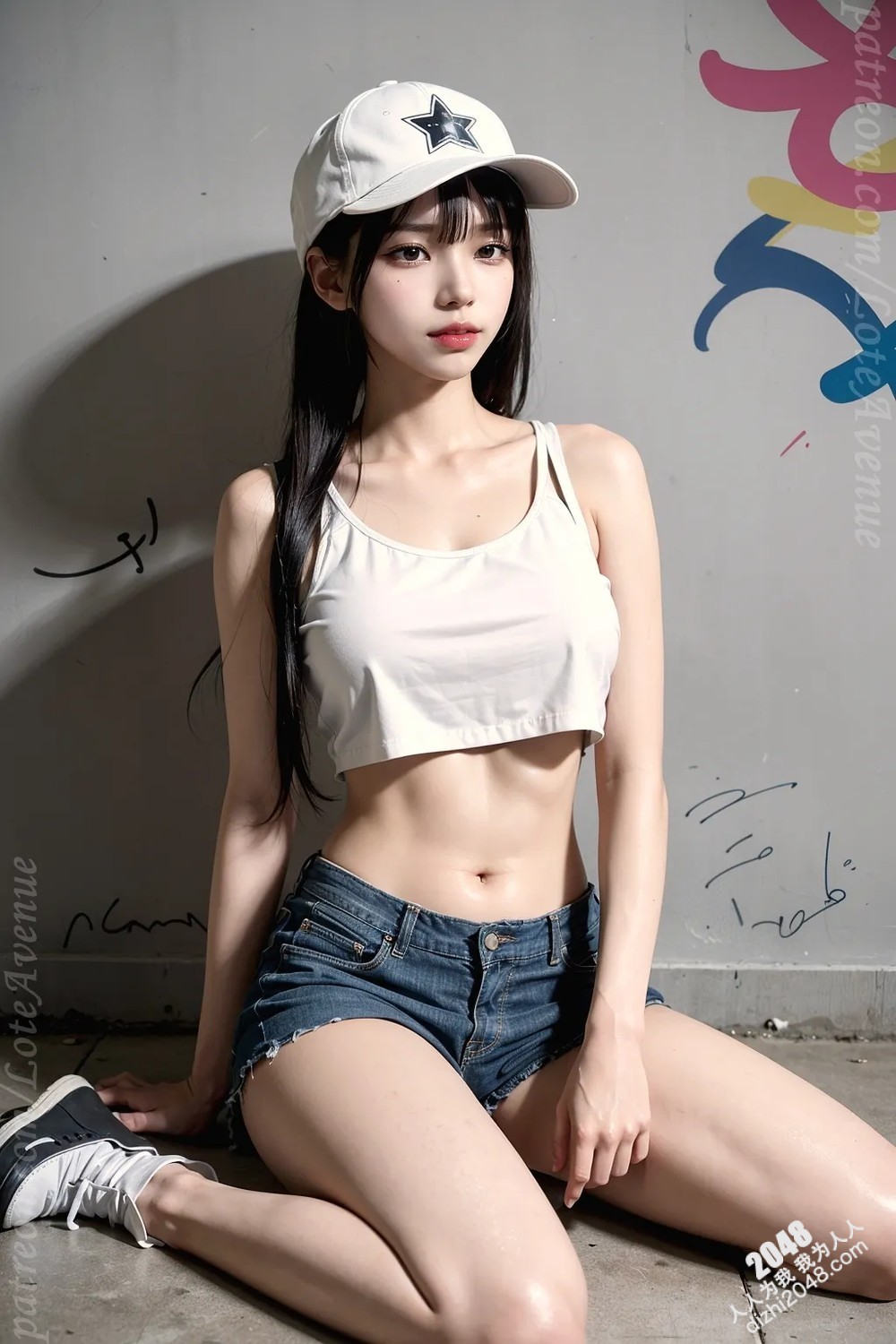 Rurina街头涂鸦性感写真：黑色小背心牛仔热裤，展现傲人曲线与魅惑眼神(24)