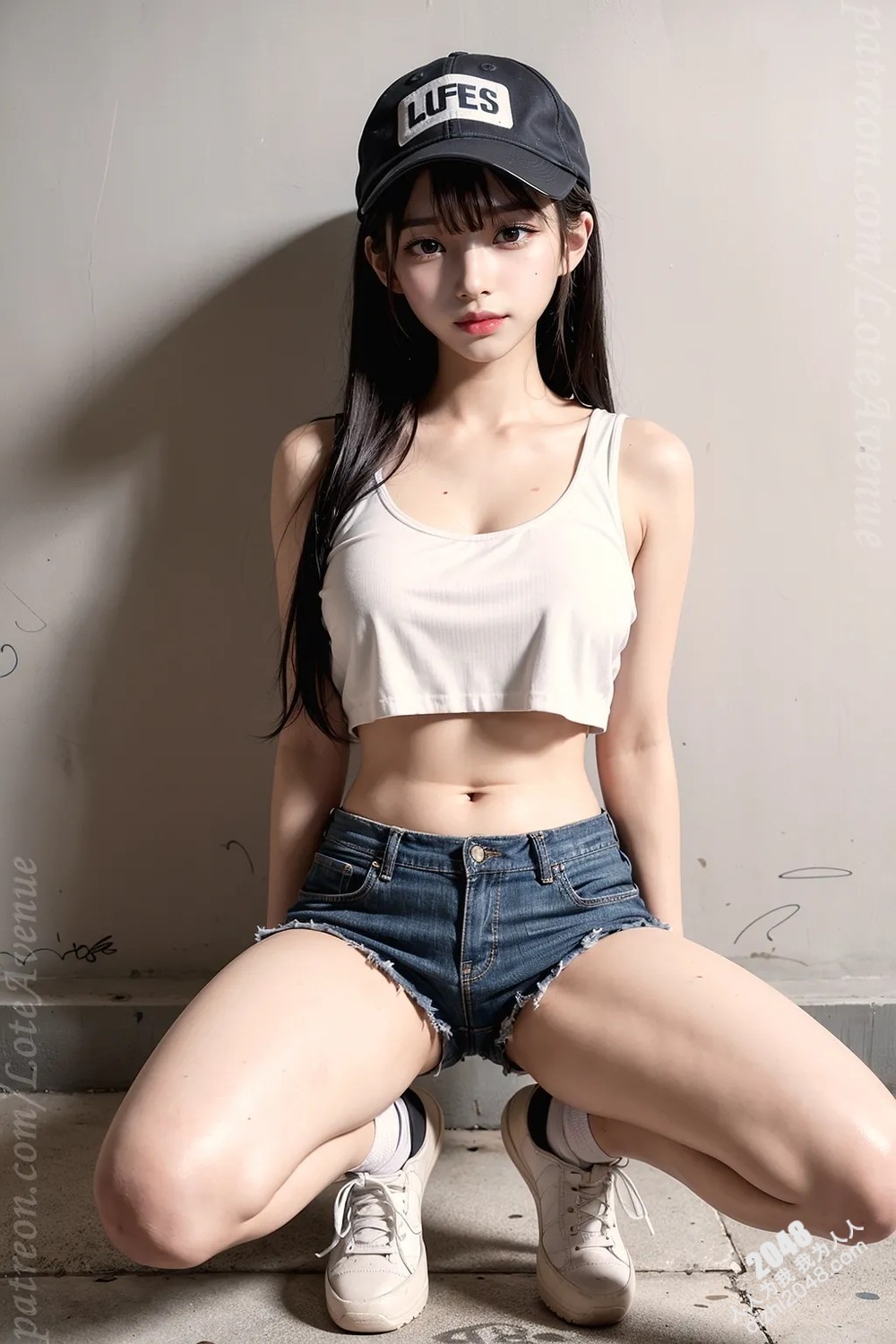 Rurina街头涂鸦性感写真：黑色小背心牛仔热裤，展现傲人曲线与魅惑眼神(27)