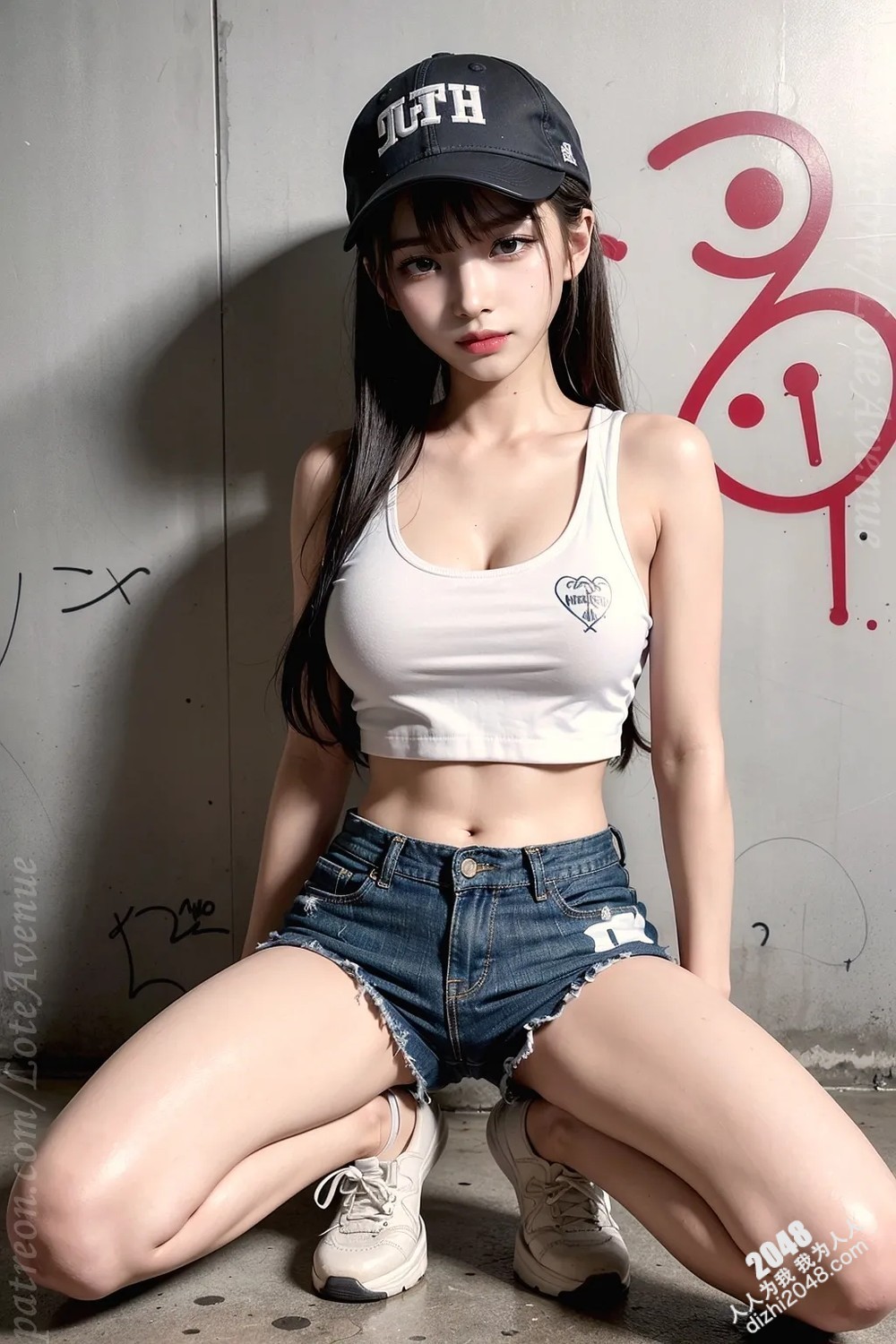 Rurina街头涂鸦性感写真：黑色小背心牛仔热裤，展现傲人曲线与魅惑眼神(30)