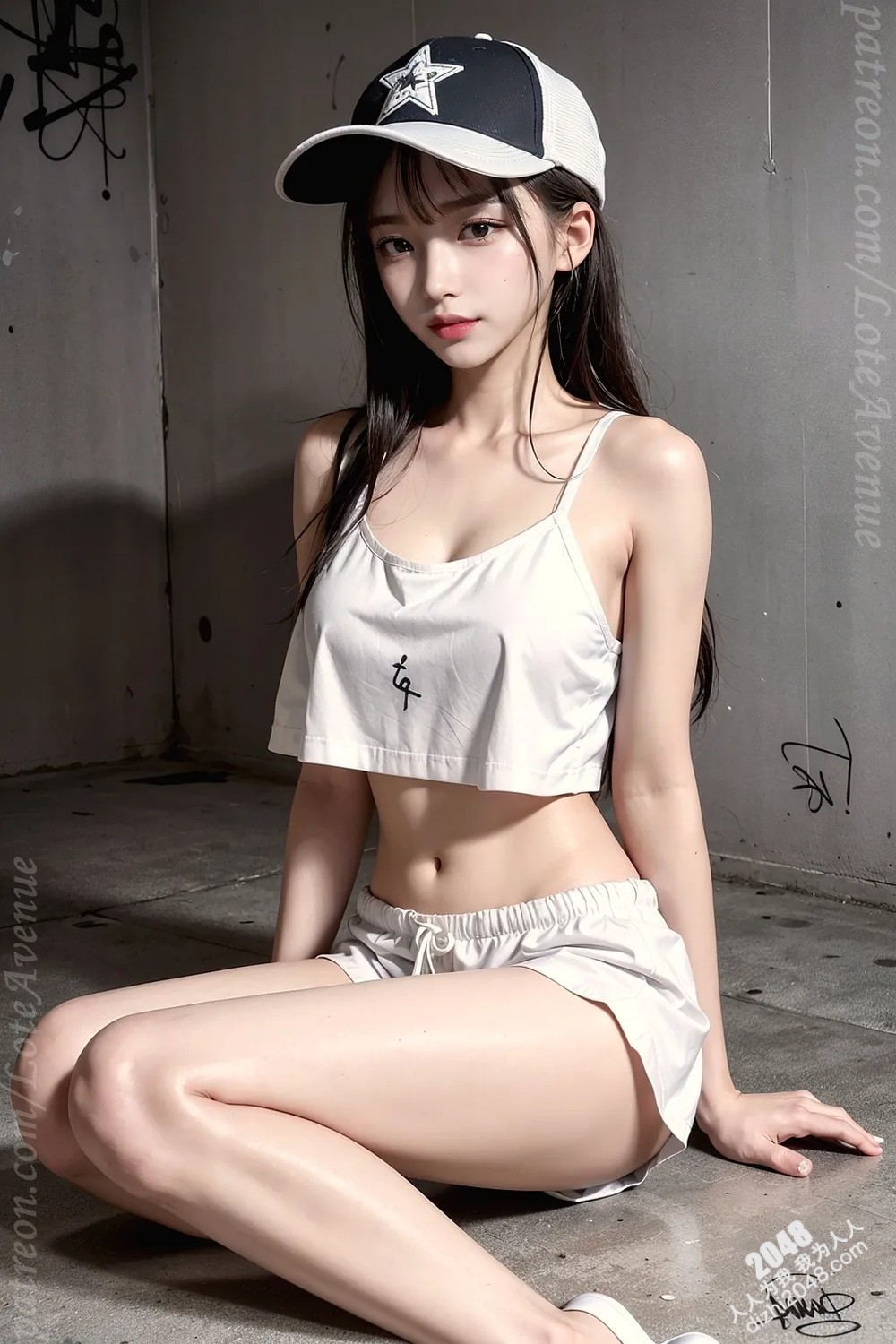 Rurina洛特街区性感写真：白色露脐装短裤诱惑，纤细腰肢与修长美腿的完美结合