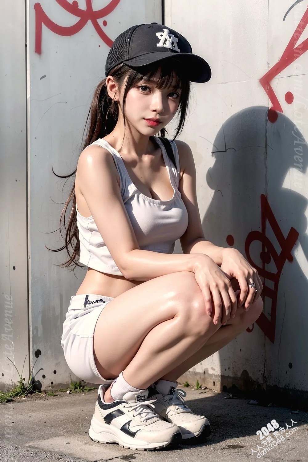 Rurina洛特街区性感写真：白色露脐装短裤诱惑，纤细腰肢与修长美腿的完美结合(3)