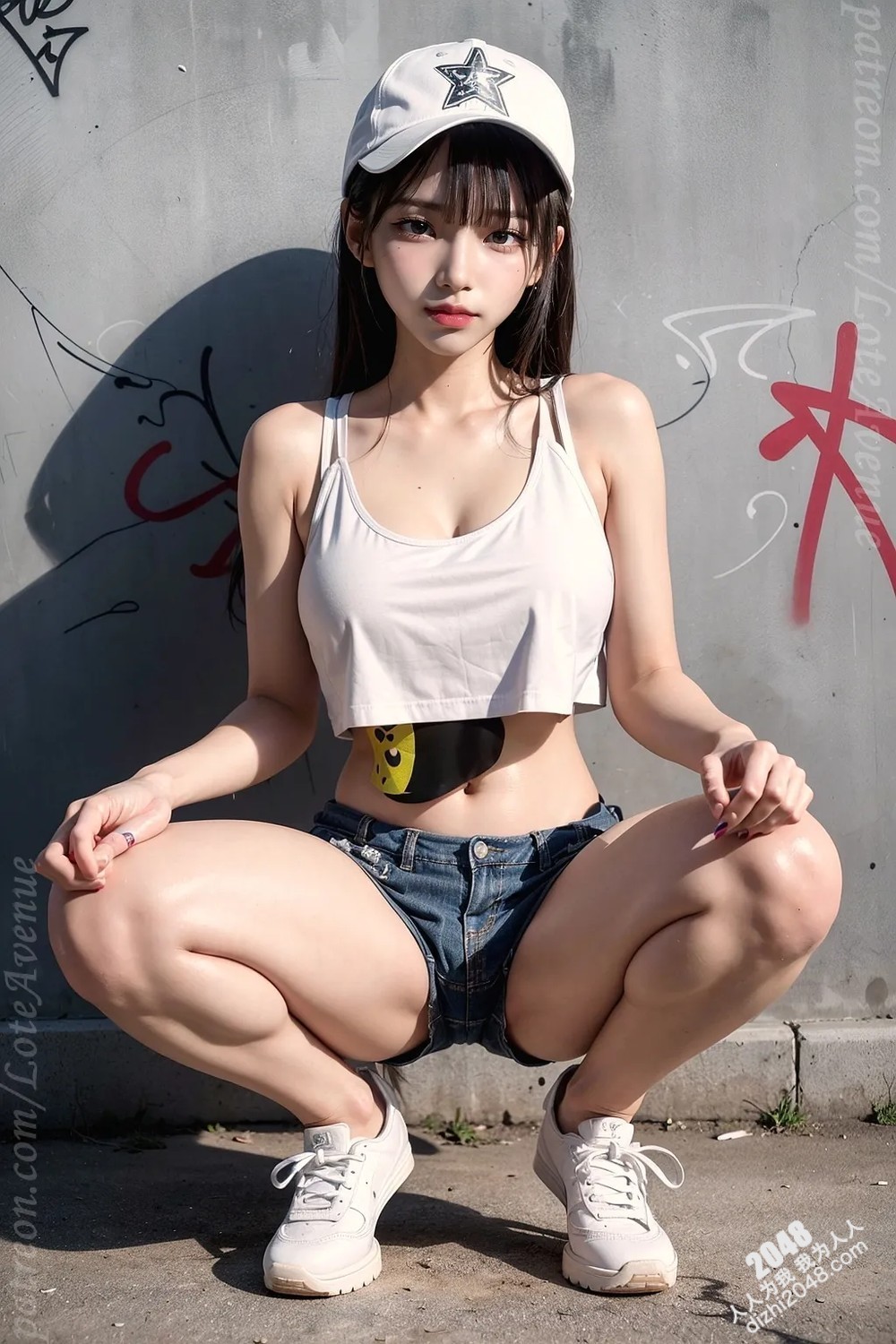 Rurina洛特街区性感写真：白色露脐装短裤诱惑，纤细腰肢与修长美腿的完美结合(6)