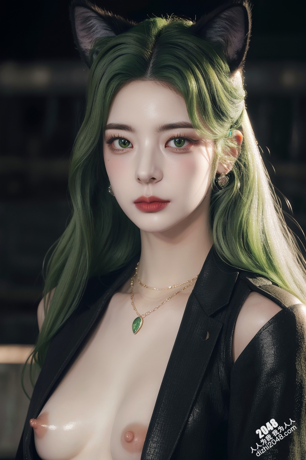 BP21X02米奇·艾写真：绿发猫耳少女的魅惑诱惑，性感锁骨与傲人胸部，暗夜精灵般的神秘气质，引爆你的荷尔蒙！