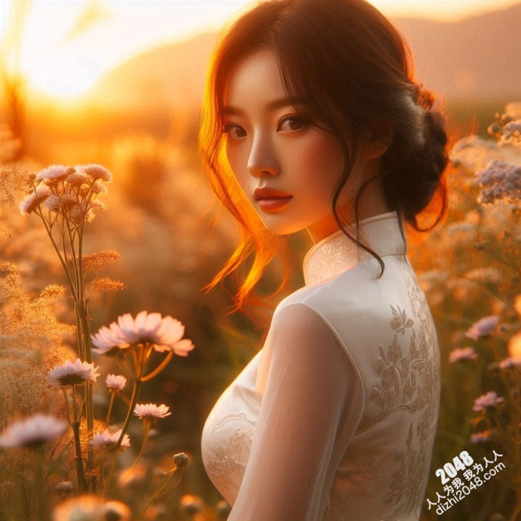 旗袍美女日落写真：夕阳下，她回眸一笑，倾国倾城