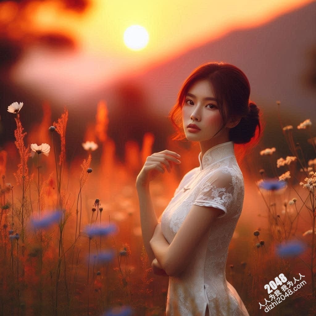 旗袍美女日落写真：夕阳下，她回眸一笑，倾国倾城(4)