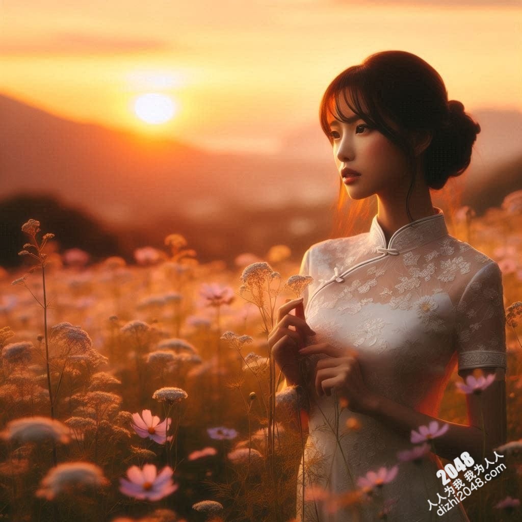 旗袍美女日落写真：夕阳下，她回眸一笑，倾国倾城(6)