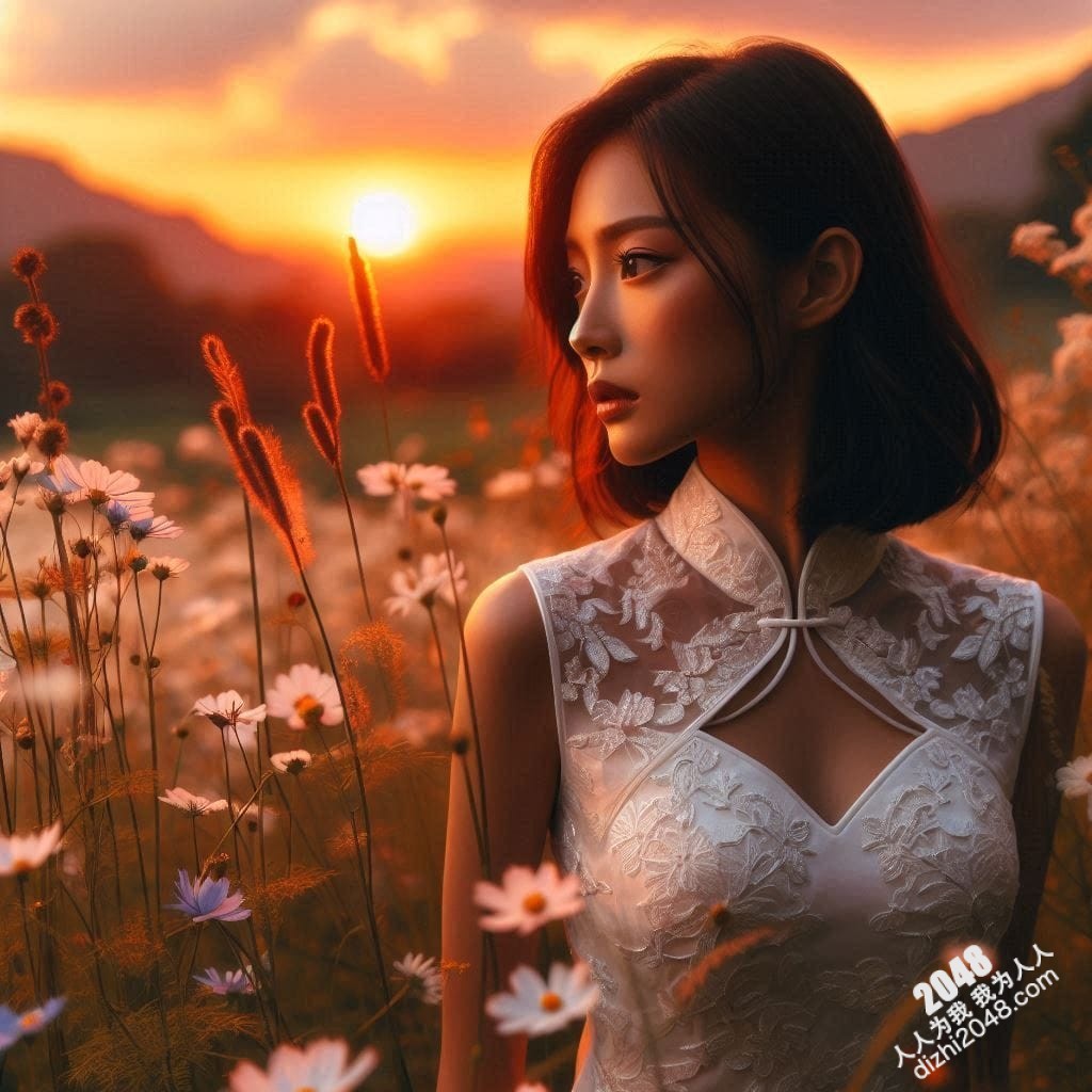 旗袍美女日落写真：夕阳下，她回眸一笑，倾国倾城(9)