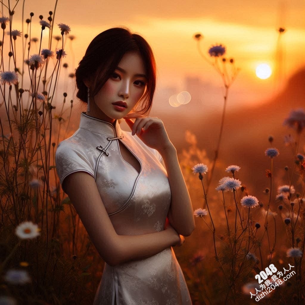 旗袍美女日落写真：夕阳下，她回眸一笑，倾国倾城(11)