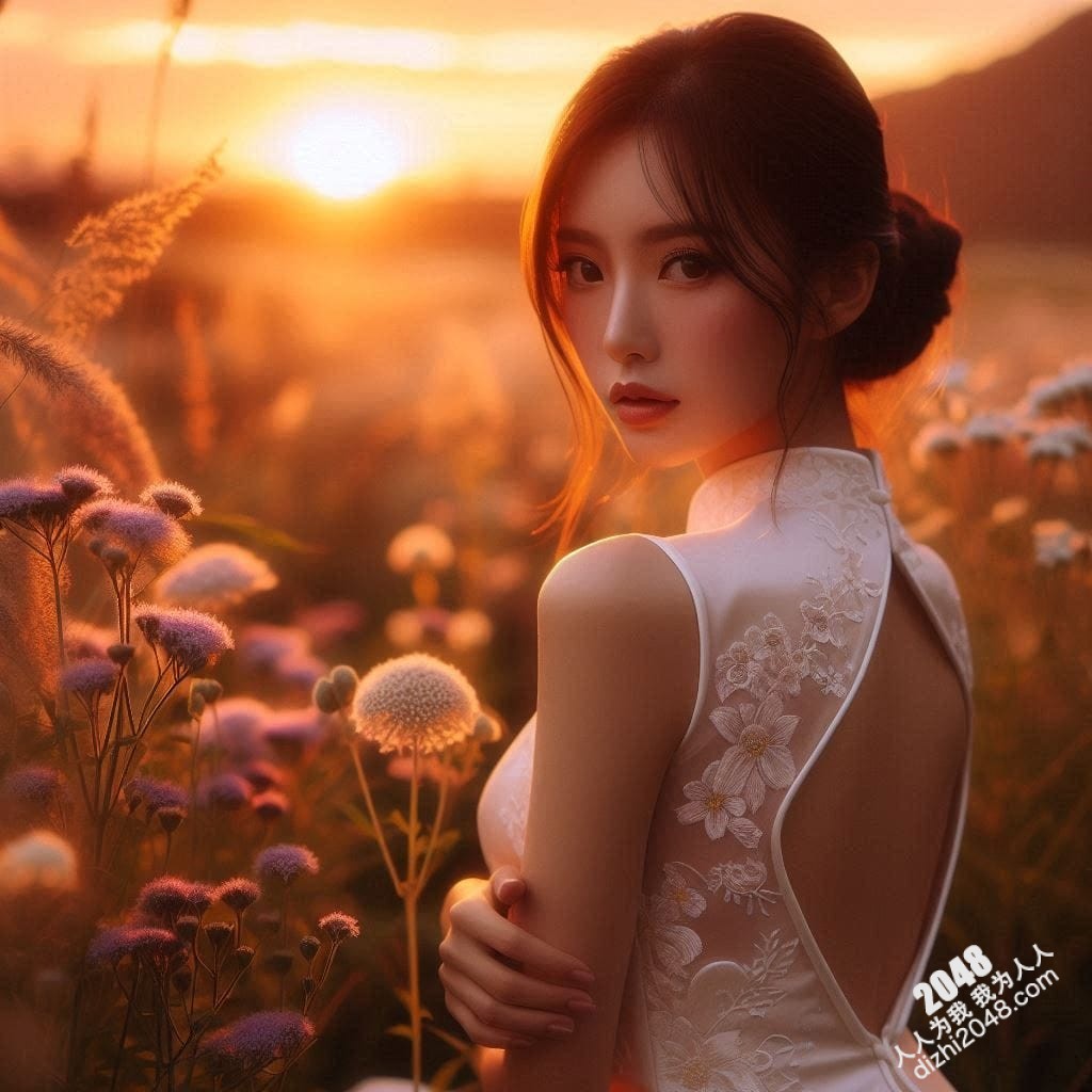 旗袍美女日落写真：夕阳下，她回眸一笑，倾国倾城(12)