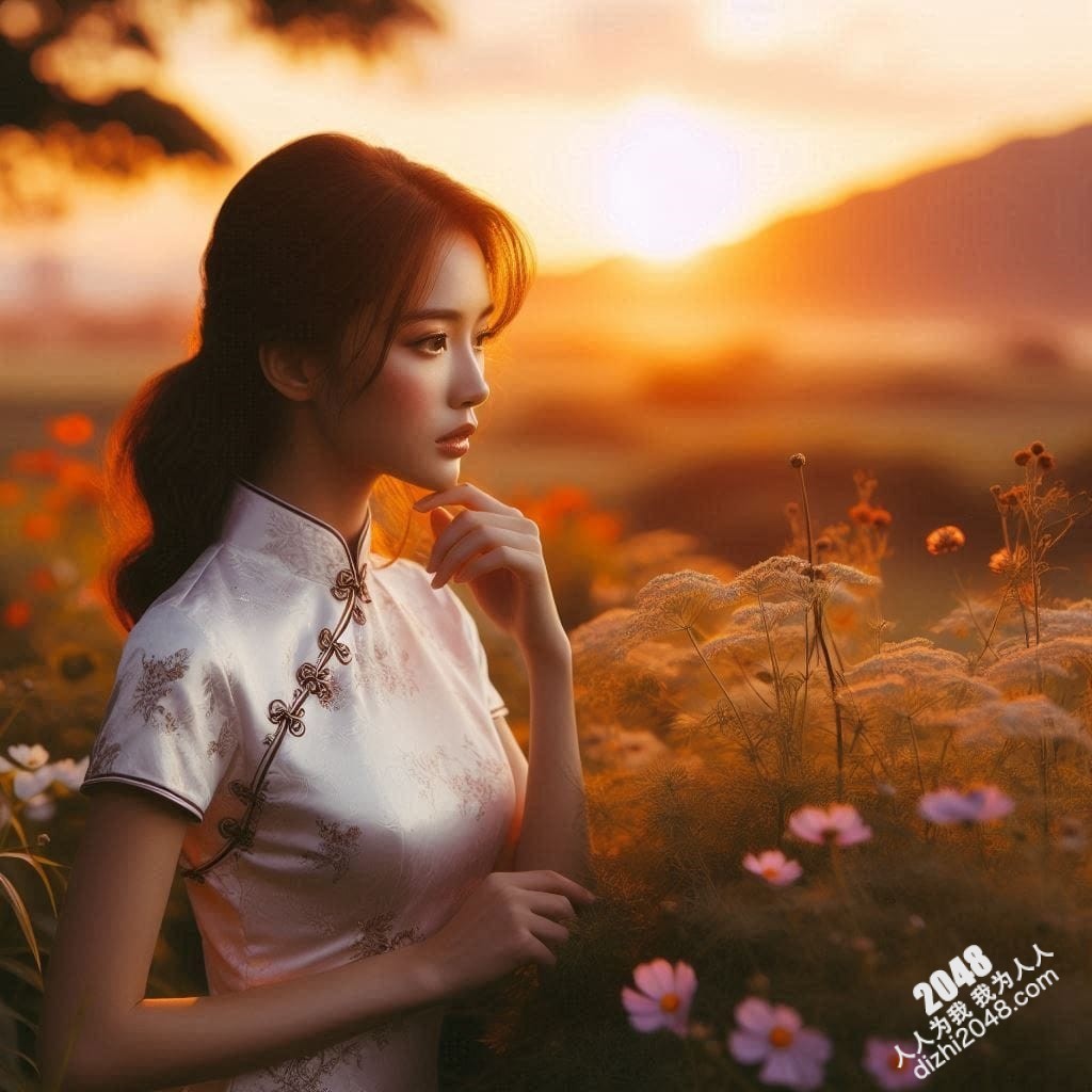 旗袍美女日落写真：夕阳下，她回眸一笑，倾国倾城(16)