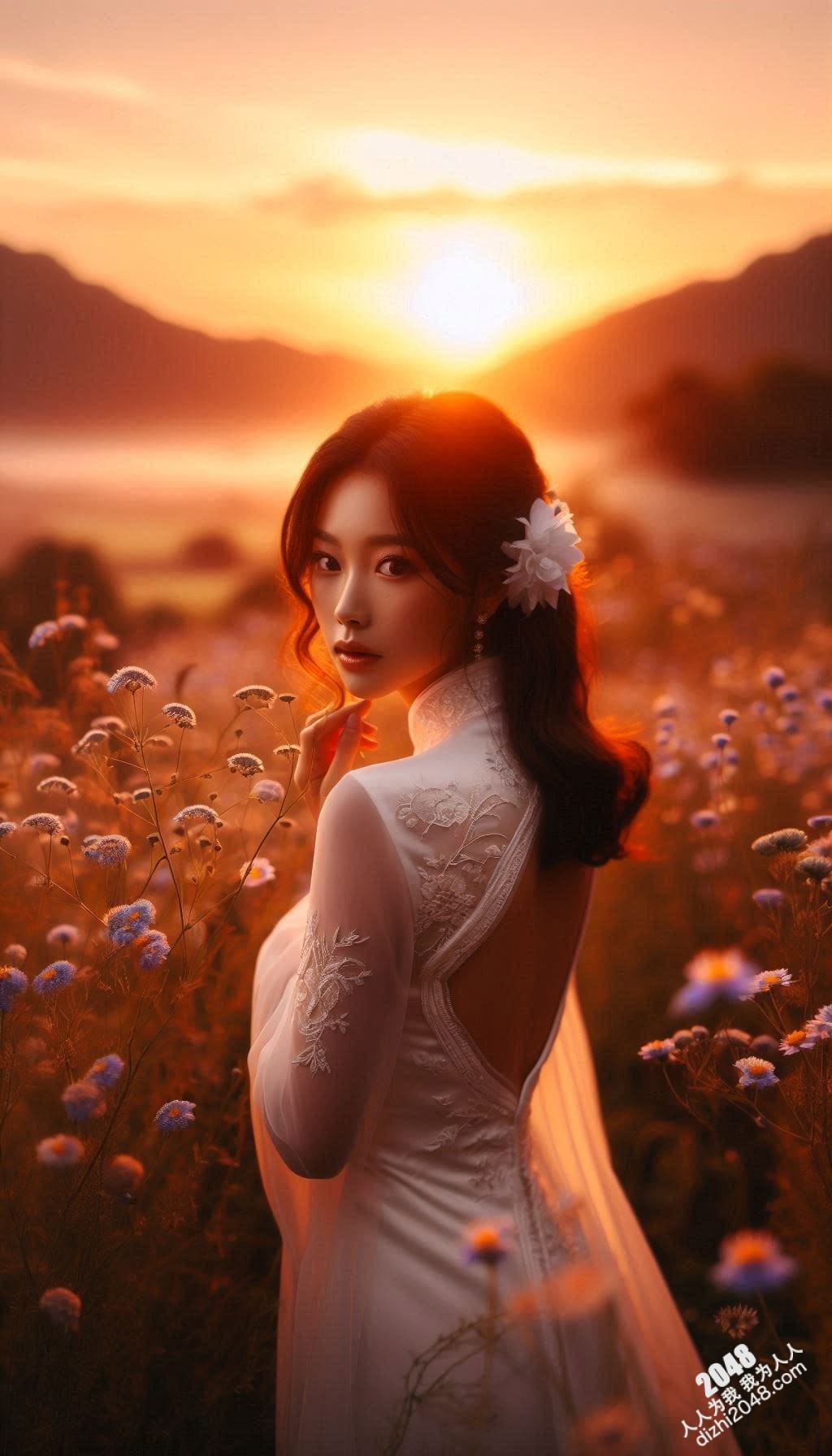 旗袍美女日落写真：夕阳下，她回眸一笑，倾国倾城(19)