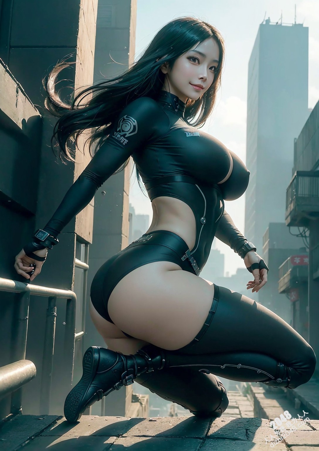 都市女战士：黑色紧身衣下的性感与力量，迷人的身体曲线，令人心跳加速的诱惑(12)