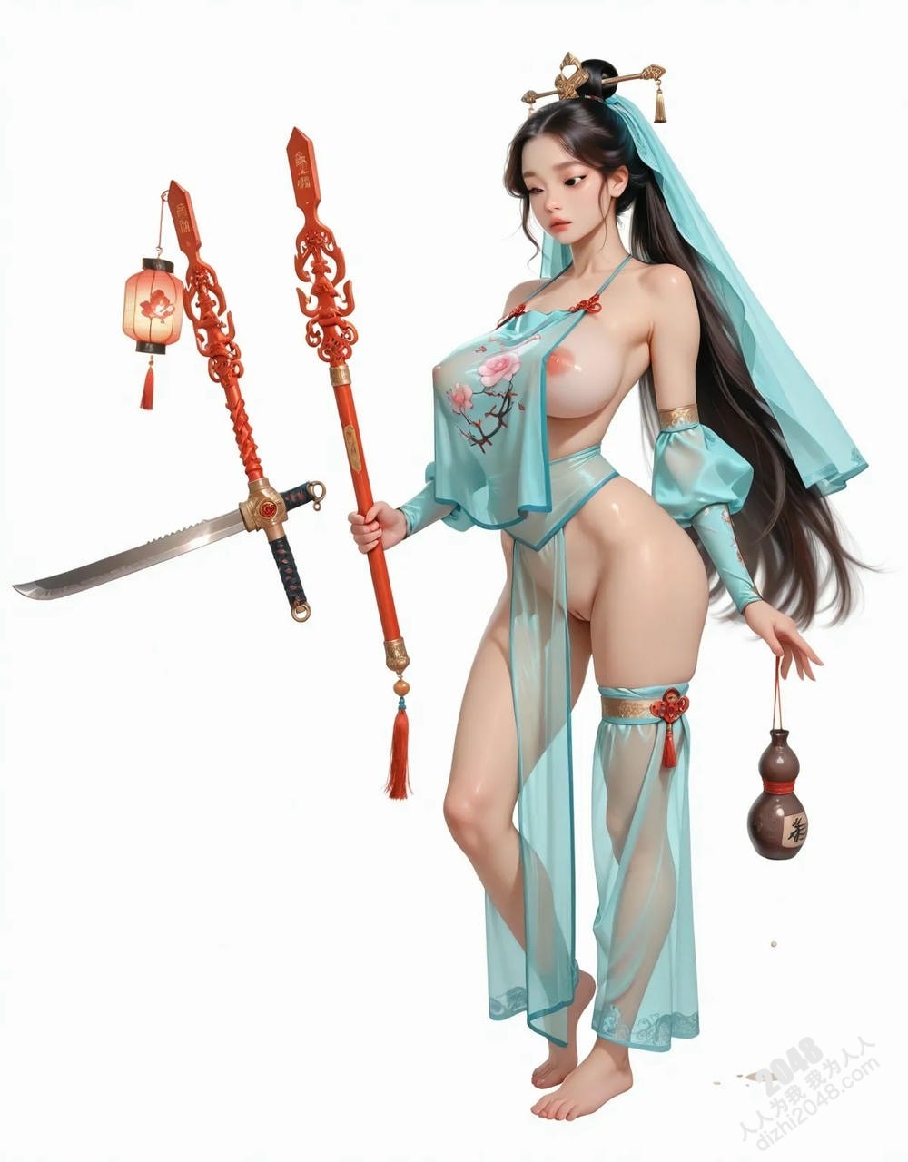绝色仙侠少女：青衣魅影，酥胸半露，欲仙欲死，绝美古装写真