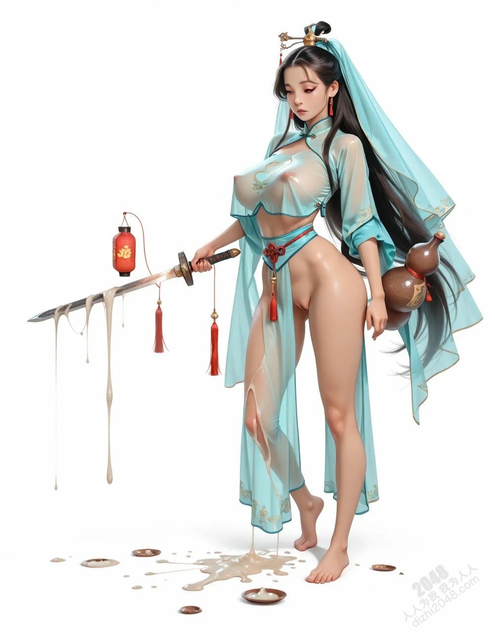 绝色仙侠少女：青衣魅影，酥胸半露，欲仙欲死，绝美古装写真(2)