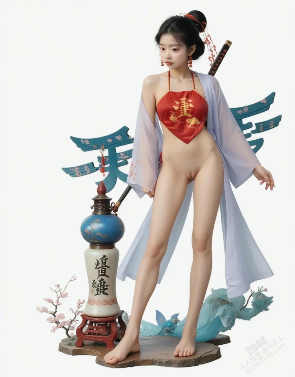 绝色仙侠少女：青衣魅影，酥胸半露，欲仙欲死，绝美古装写真(10)
