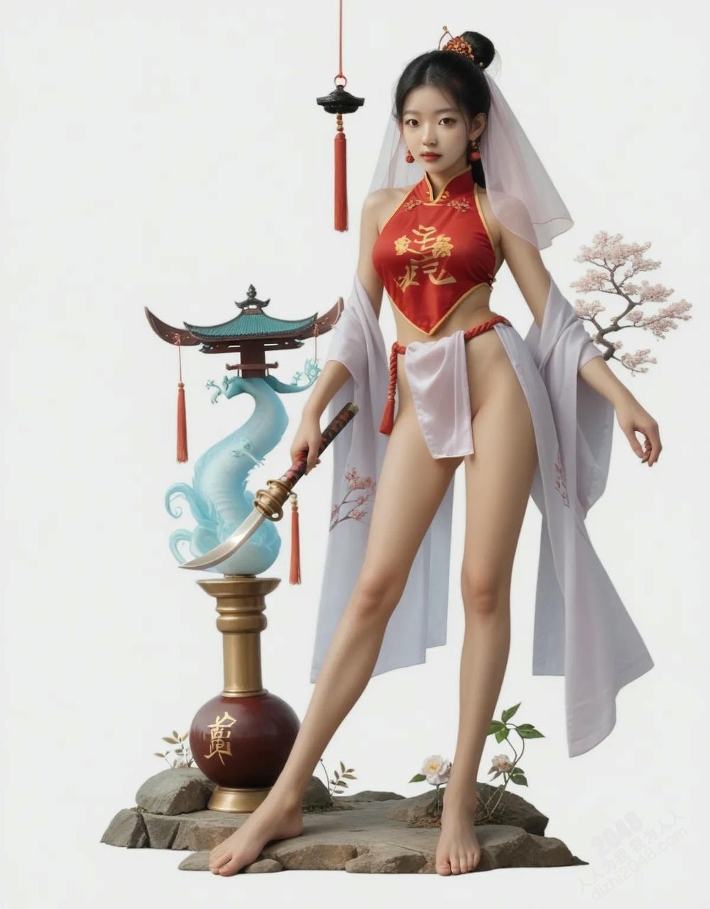 绝色仙侠少女：青衣魅影，酥胸半露，欲仙欲死，绝美古装写真(13)