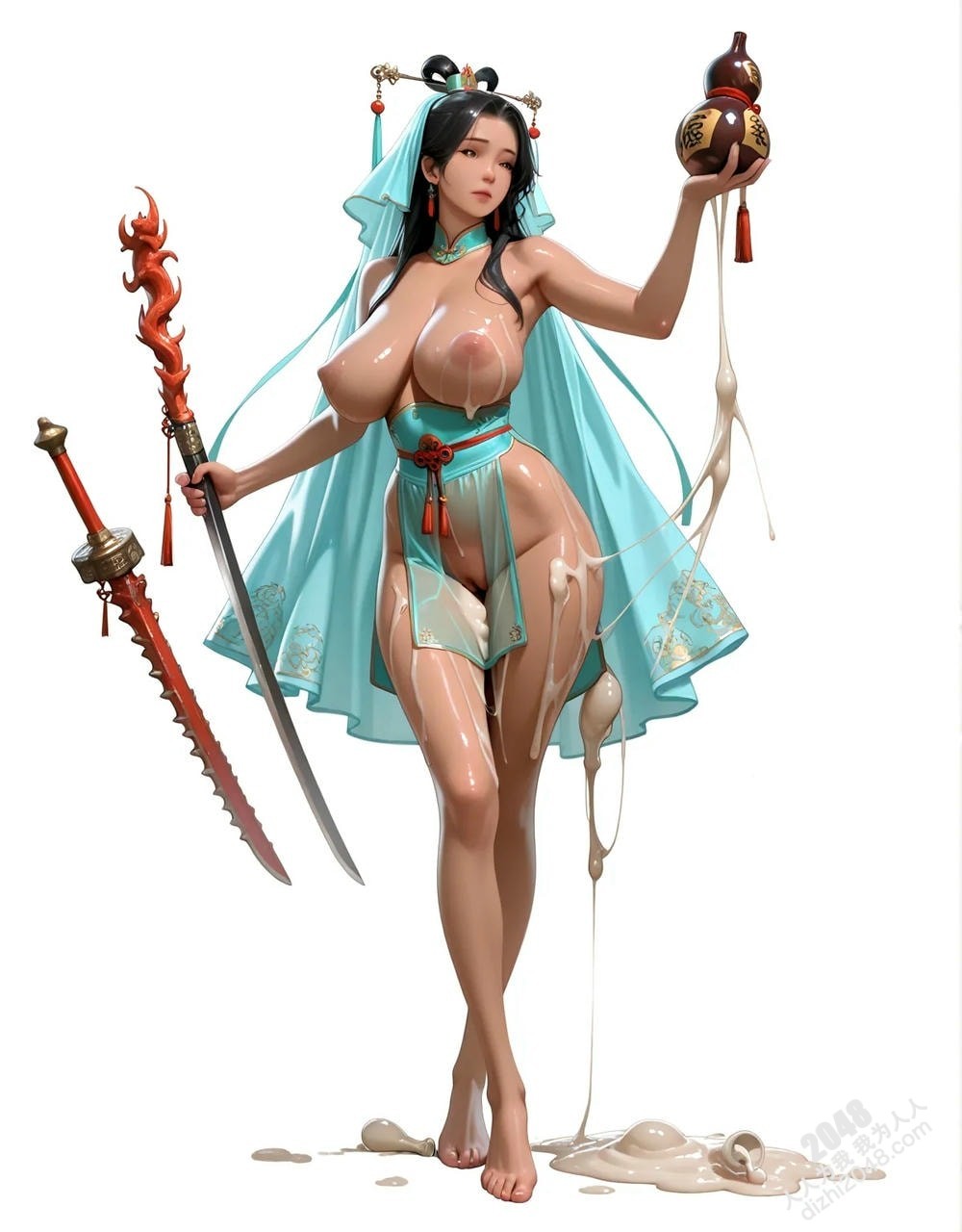 绝色仙侠少女：青衣魅影，酥胸半露，欲仙欲死，绝美古装写真(26)