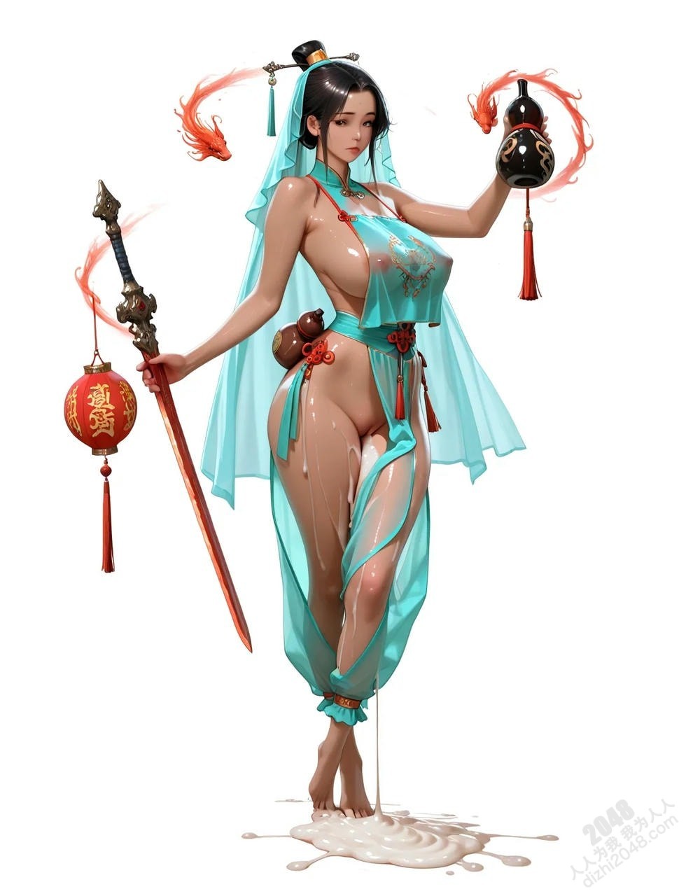 绝色仙侠少女：青衣魅影，酥胸半露，欲仙欲死，绝美古装写真(27)