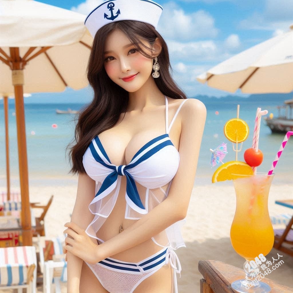 海滩尤物：水手服少女的夏日诱惑，性感透视，极致诱惑，令人窒息的曼妙身材，沙滩写真，比基尼写真(7)