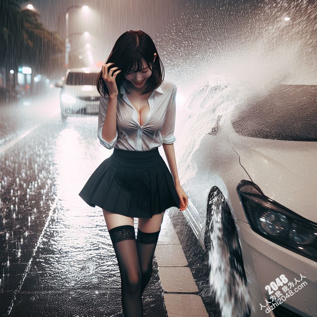 湿身诱惑：暴雨中的制服美女，雨水勾勒出曼妙曲线(3)