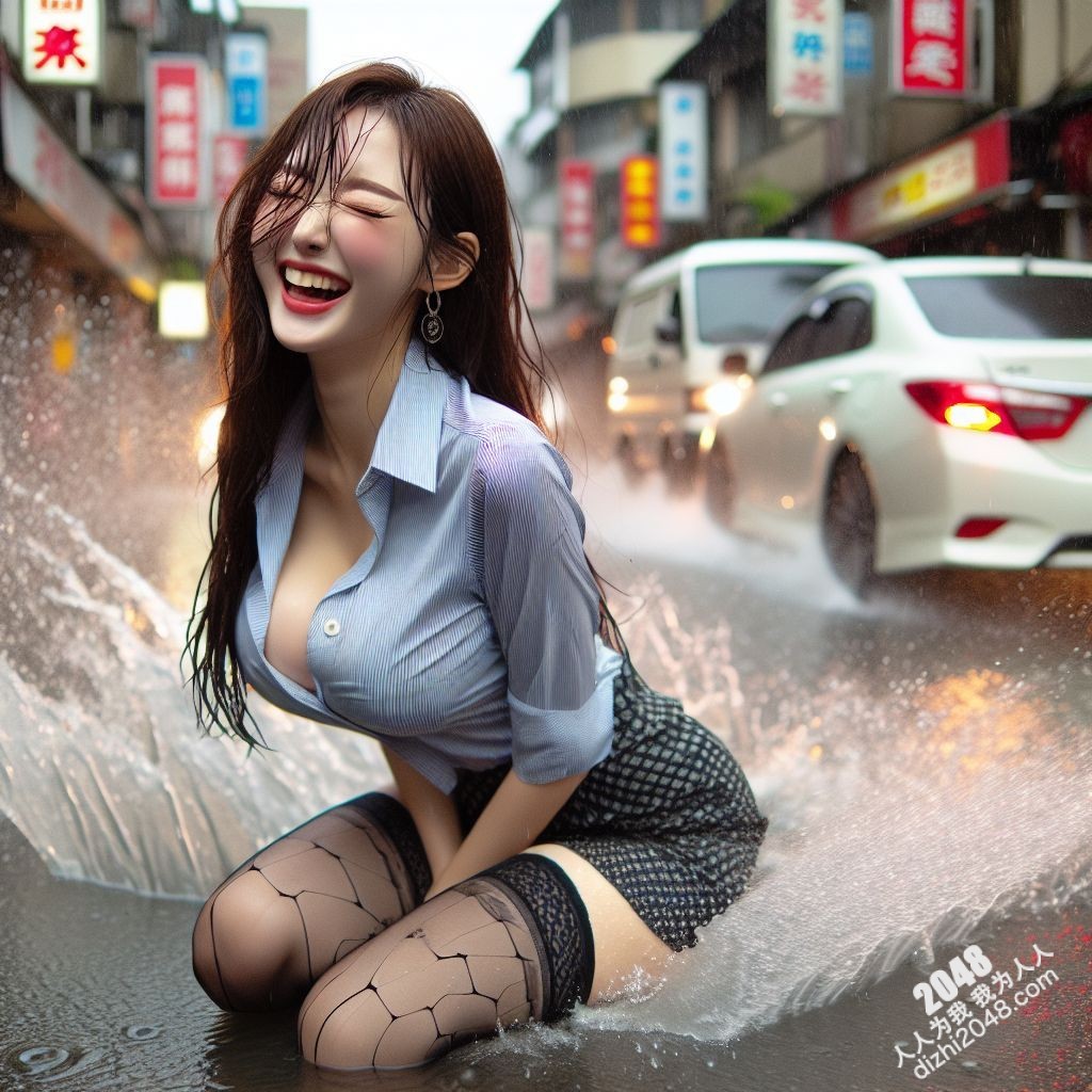 湿身诱惑：暴雨中的制服美女，雨水勾勒出曼妙曲线(10)