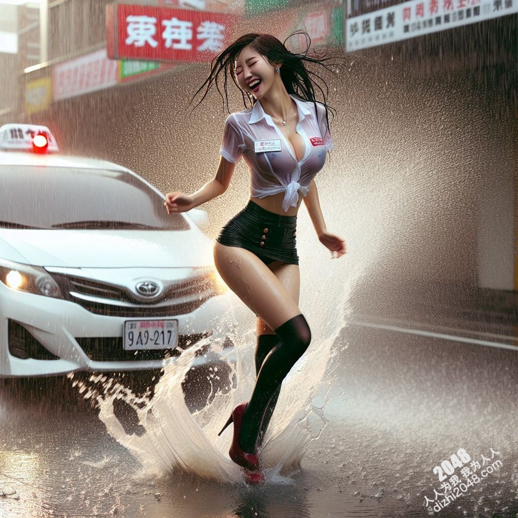 湿身诱惑：暴雨中的制服美女，雨水勾勒出曼妙曲线(19)