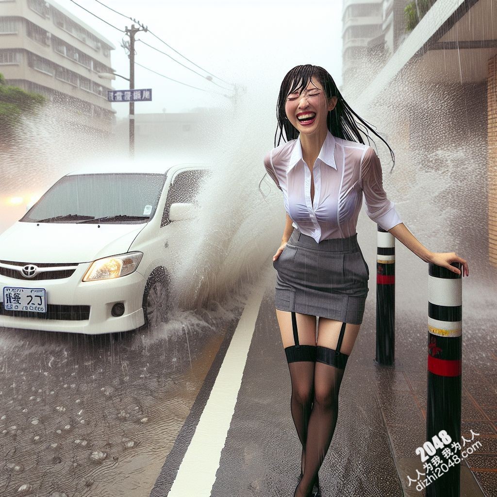湿身诱惑：暴雨中的制服美女，雨水勾勒出曼妙曲线(22)