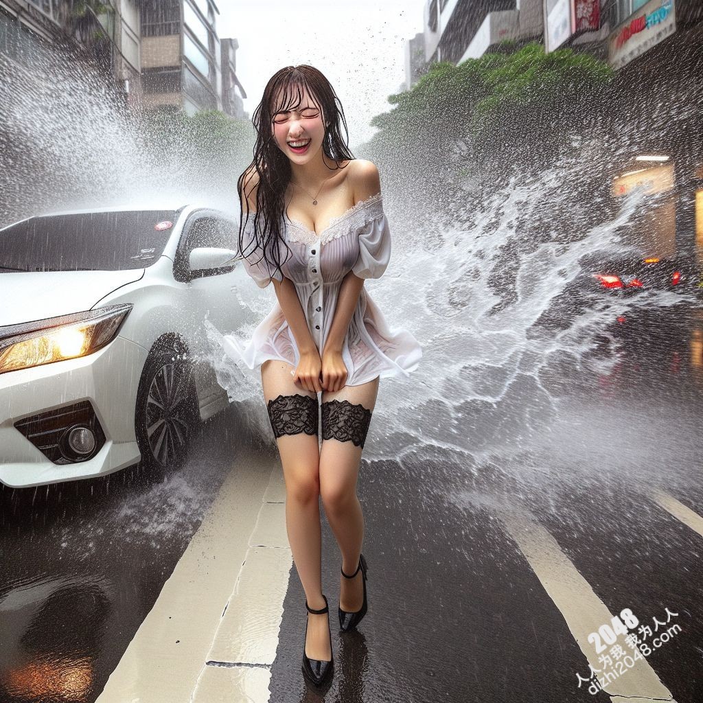 湿身诱惑：暴雨中的制服美女，雨水勾勒出曼妙曲线(30)