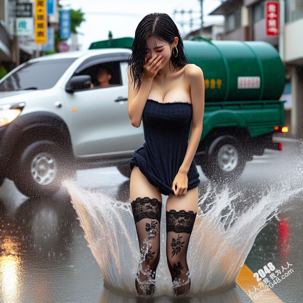 湿身诱惑：暴雨中的制服美女，雨水勾勒出曼妙曲线(33)
