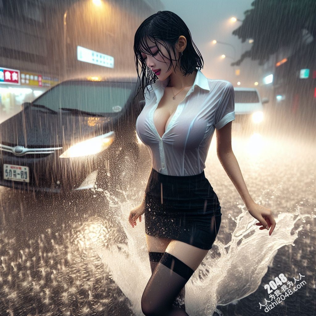 湿身诱惑：暴雨中的制服美女，雨水勾勒出曼妙曲线(41)