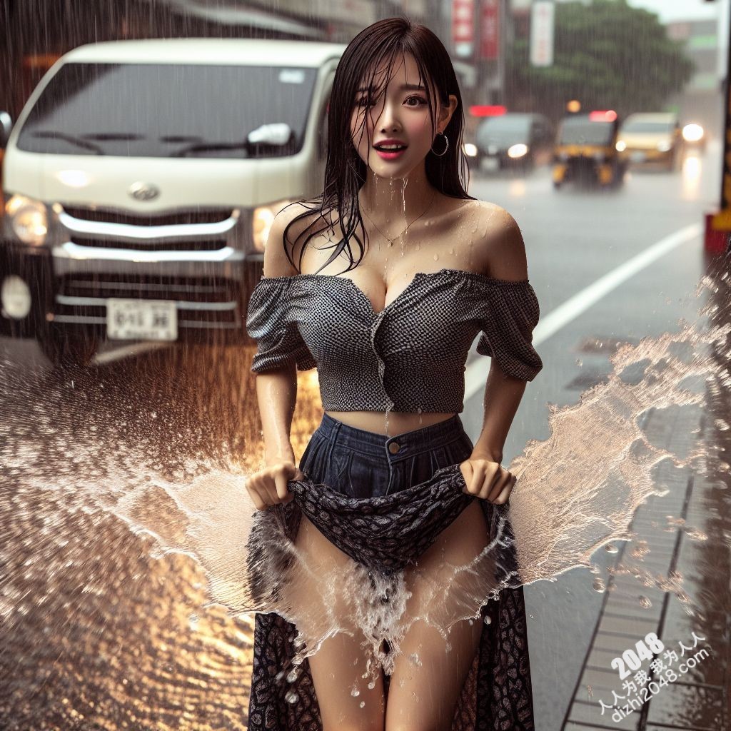 湿身诱惑：暴雨中的制服美女，雨水勾勒出曼妙曲线(42)