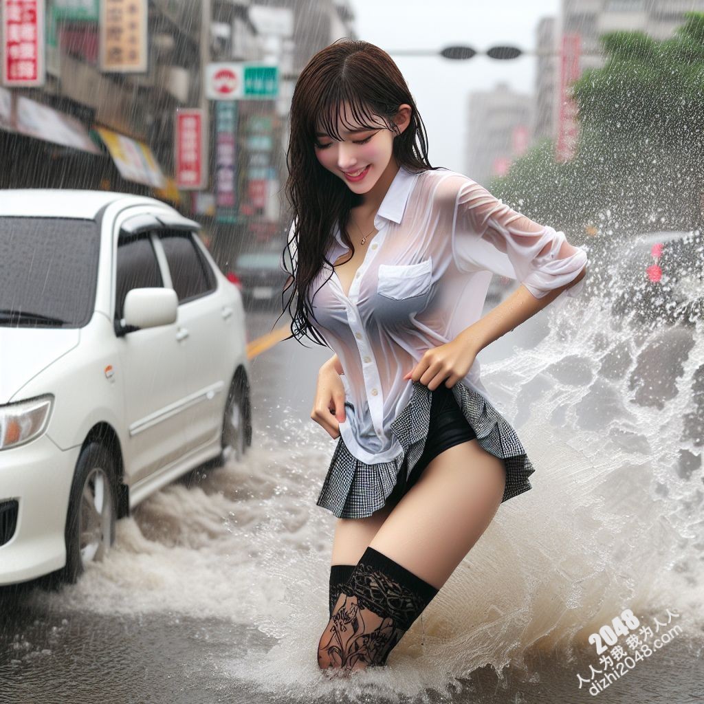 湿身诱惑：暴雨中的制服美女，雨水勾勒出曼妙曲线(45)