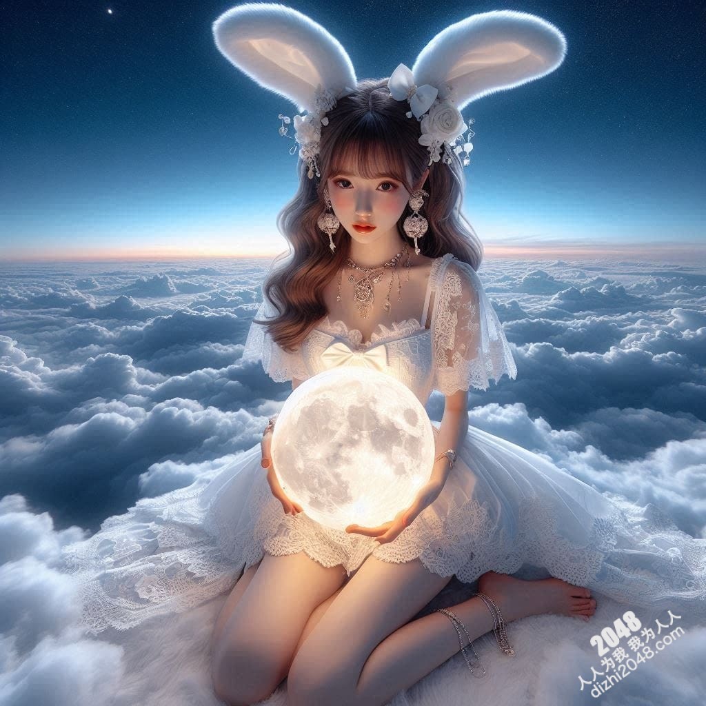 月宫兔耳少女：云端邂逅，月光轻抚