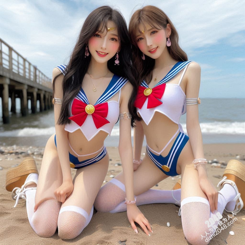 沙滩上的水手服诱惑：双胞胎女孩的夏日激情(5)