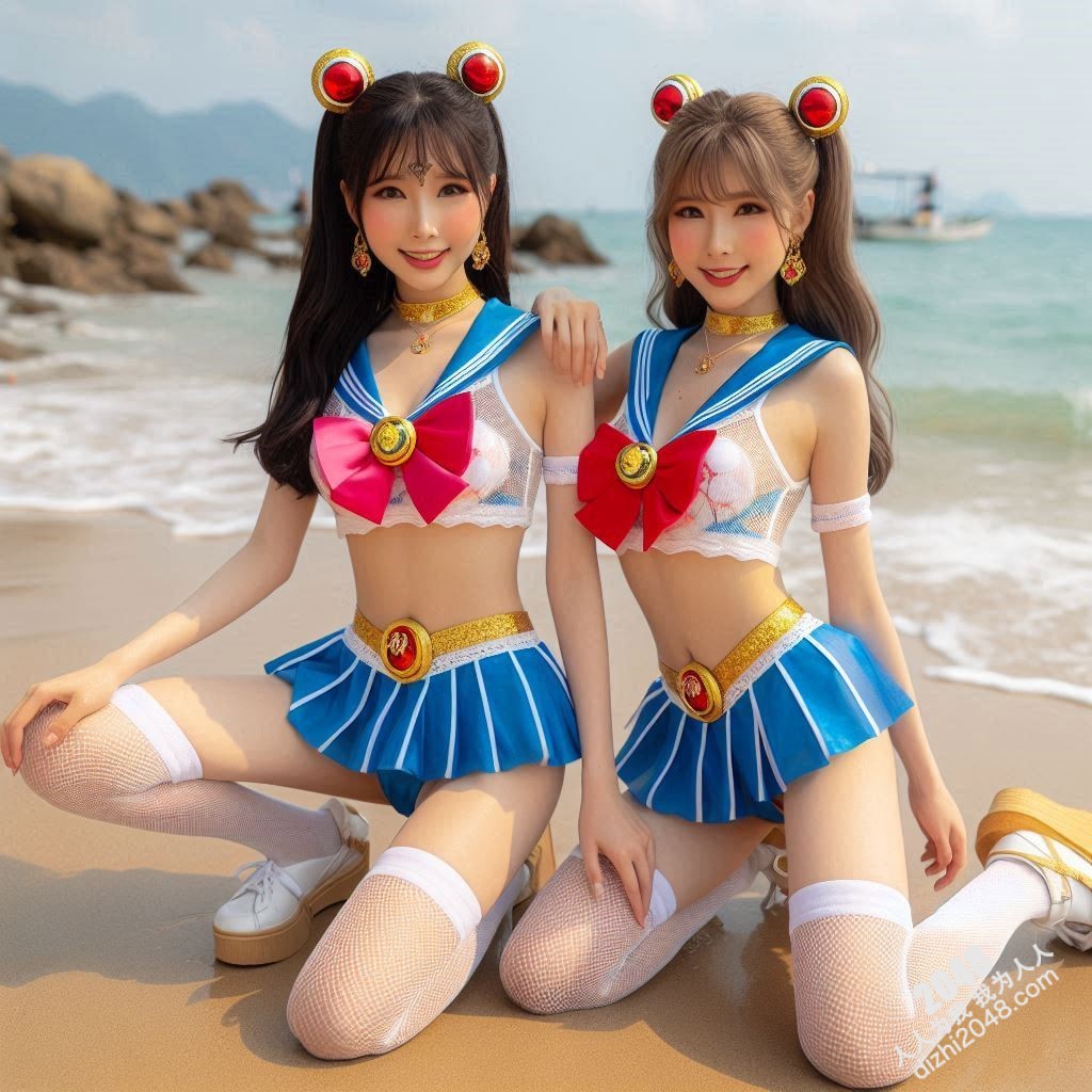 沙滩上的水手服诱惑：双胞胎女孩的夏日激情(8)