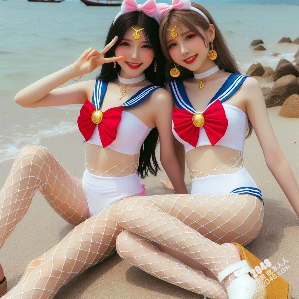 沙滩上的水手服诱惑：双胞胎女孩的夏日激情(9)