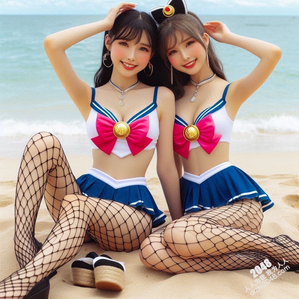 沙滩上的水手服诱惑：双胞胎女孩的夏日激情(10)