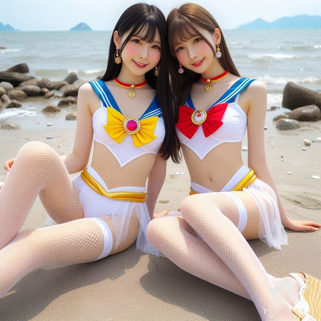 沙滩上的水手服诱惑：双胞胎女孩的夏日激情(13)