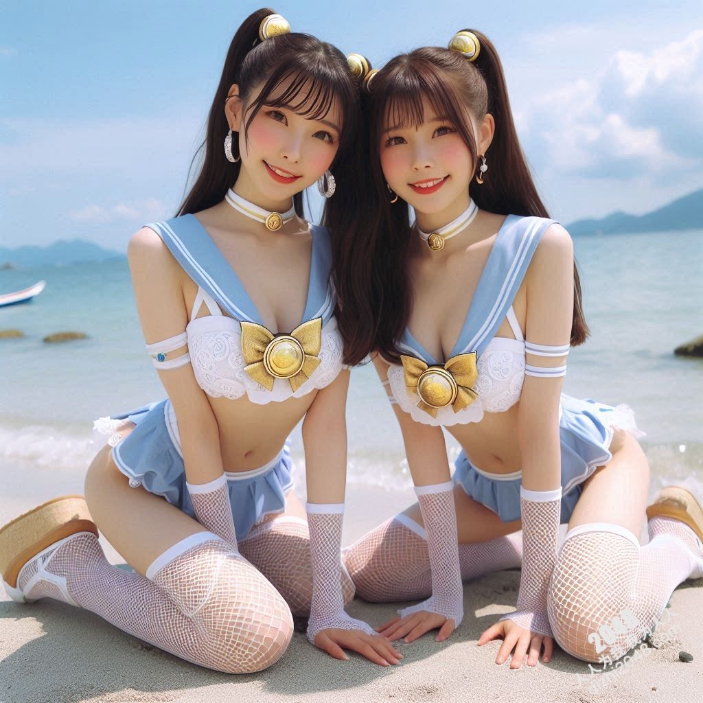 沙滩上的水手服诱惑：双胞胎女孩的夏日激情(18)