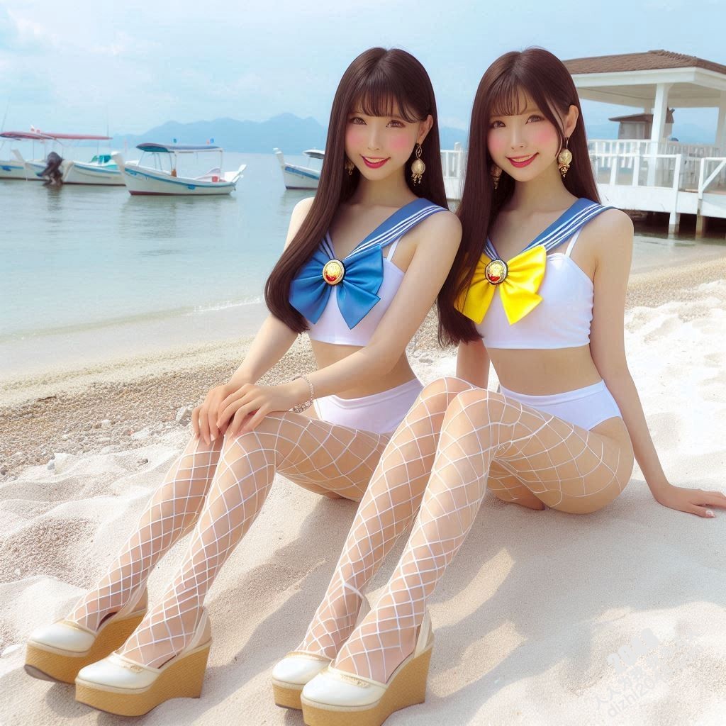 沙滩上的水手服诱惑：双胞胎女孩的夏日激情(35)