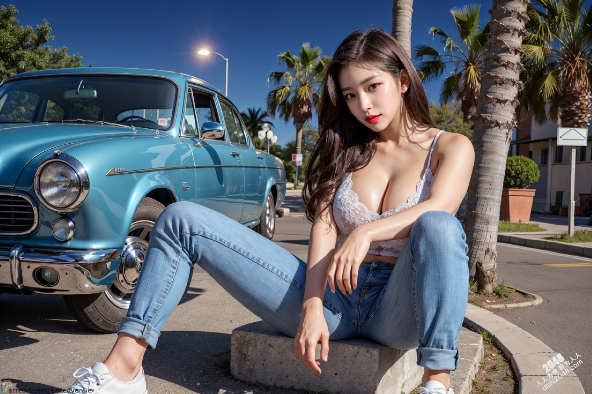 车模写真：都市尤物，牛仔衬衫下的曼妙曲线(2)