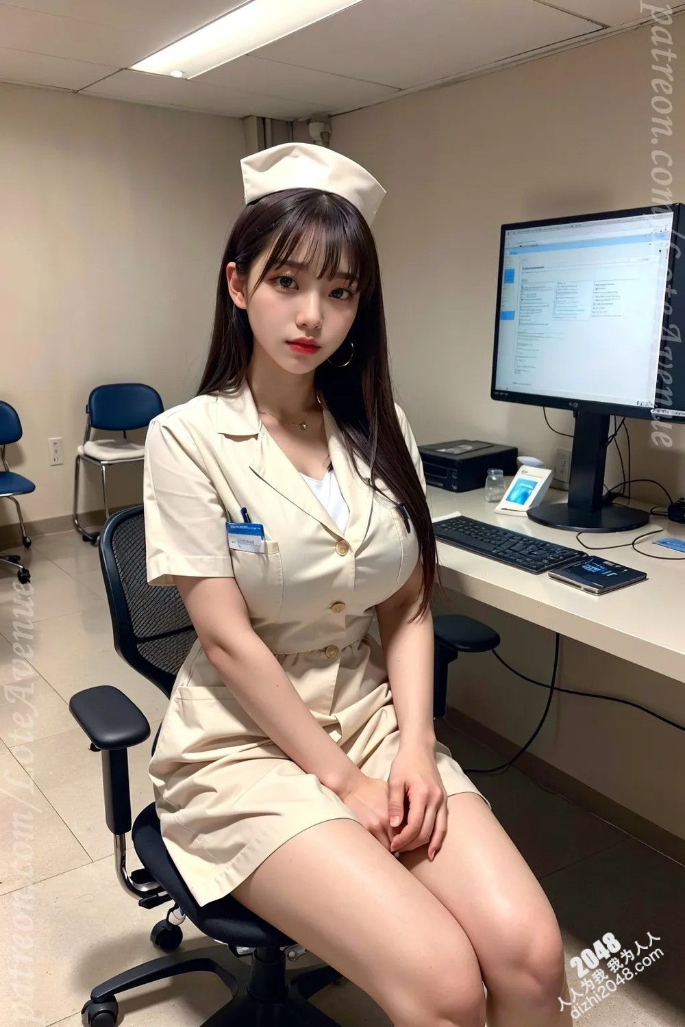 Rurina护士制服诱惑：洛特大道上的白色诱惑，护士装下的性感曲线，让人脸红心跳的制服诱惑写真(3)