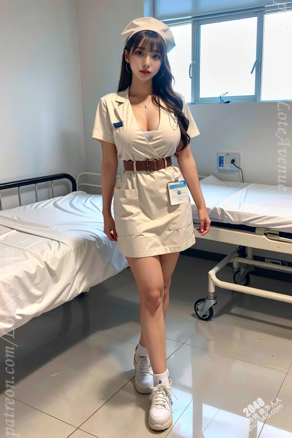 Rurina护士制服诱惑：洛特大道上的白色诱惑，护士装下的性感曲线，让人脸红心跳的制服诱惑写真(10)