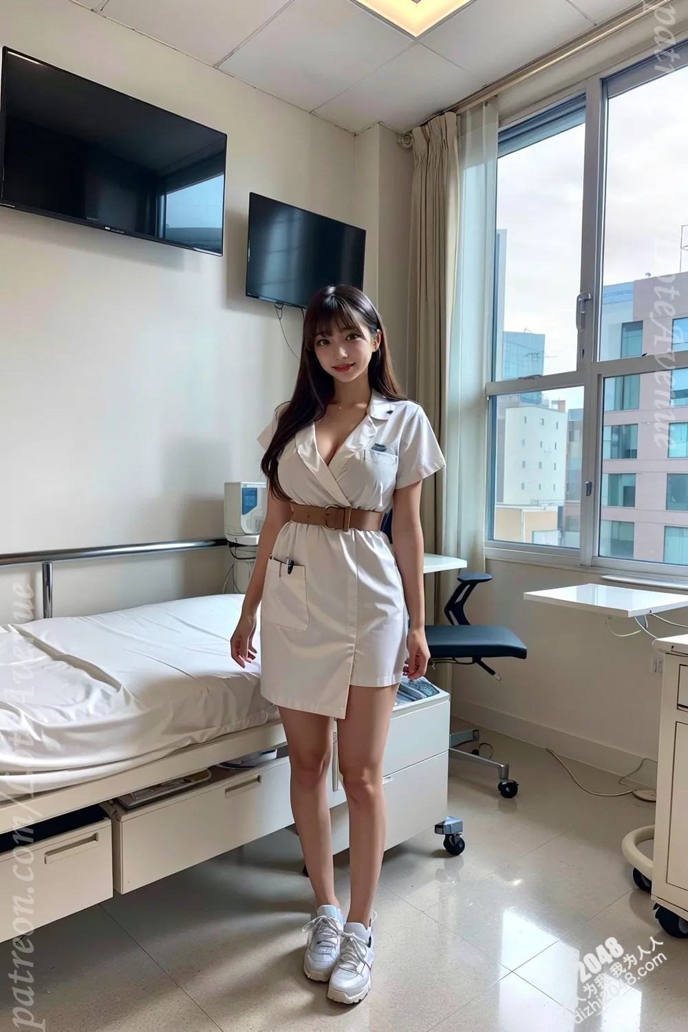 Rurina护士制服诱惑：洛特大道上的白色诱惑，护士装下的性感曲线，让人脸红心跳的制服诱惑写真(12)