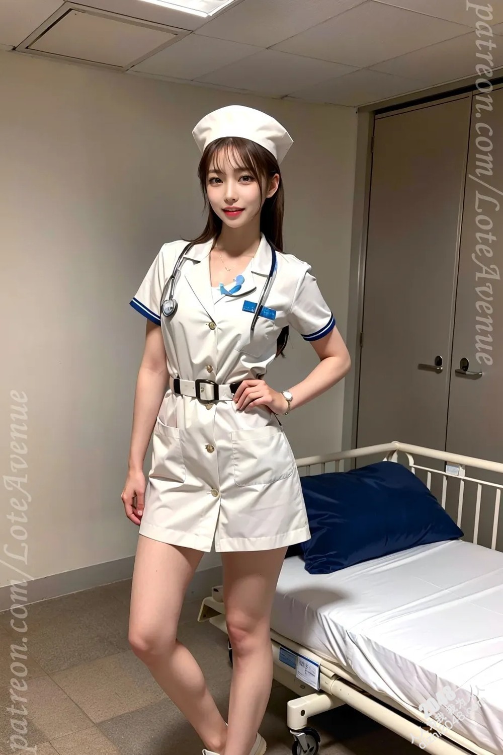 Rurina护士制服诱惑：洛特大道上的白色诱惑，护士装下的性感曲线，让人脸红心跳的制服诱惑写真(14)
