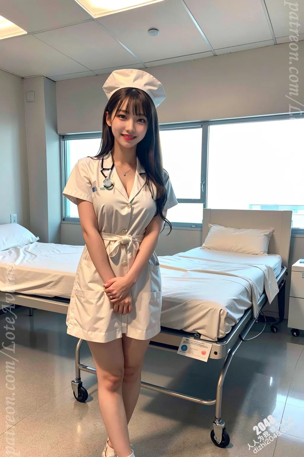 Rurina护士制服诱惑：洛特大道上的白色诱惑，护士装下的性感曲线，让人脸红心跳的制服诱惑写真(13)