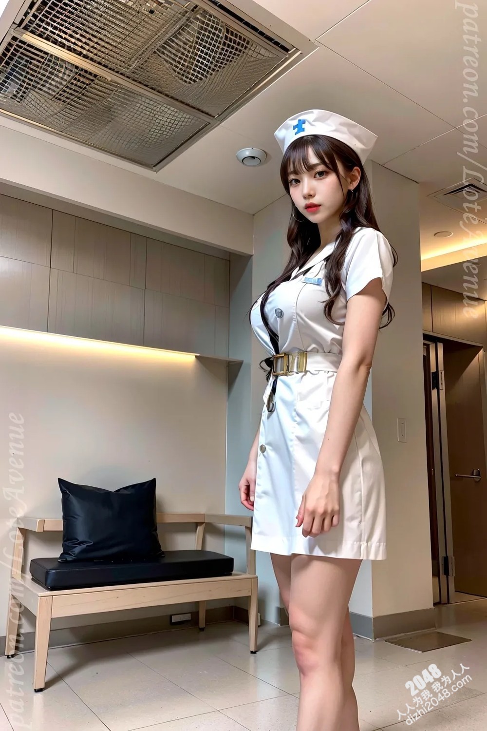 Rurina护士制服诱惑：洛特大道上的白色诱惑，护士装下的性感曲线，让人脸红心跳的制服诱惑写真(17)